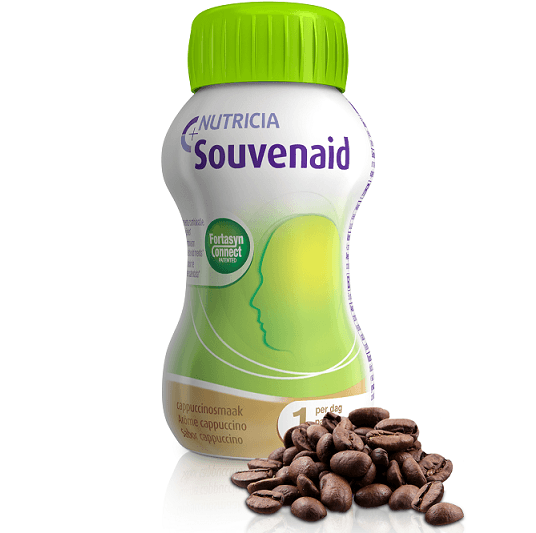 A bottle of capuccino flavoured Souvenaid.